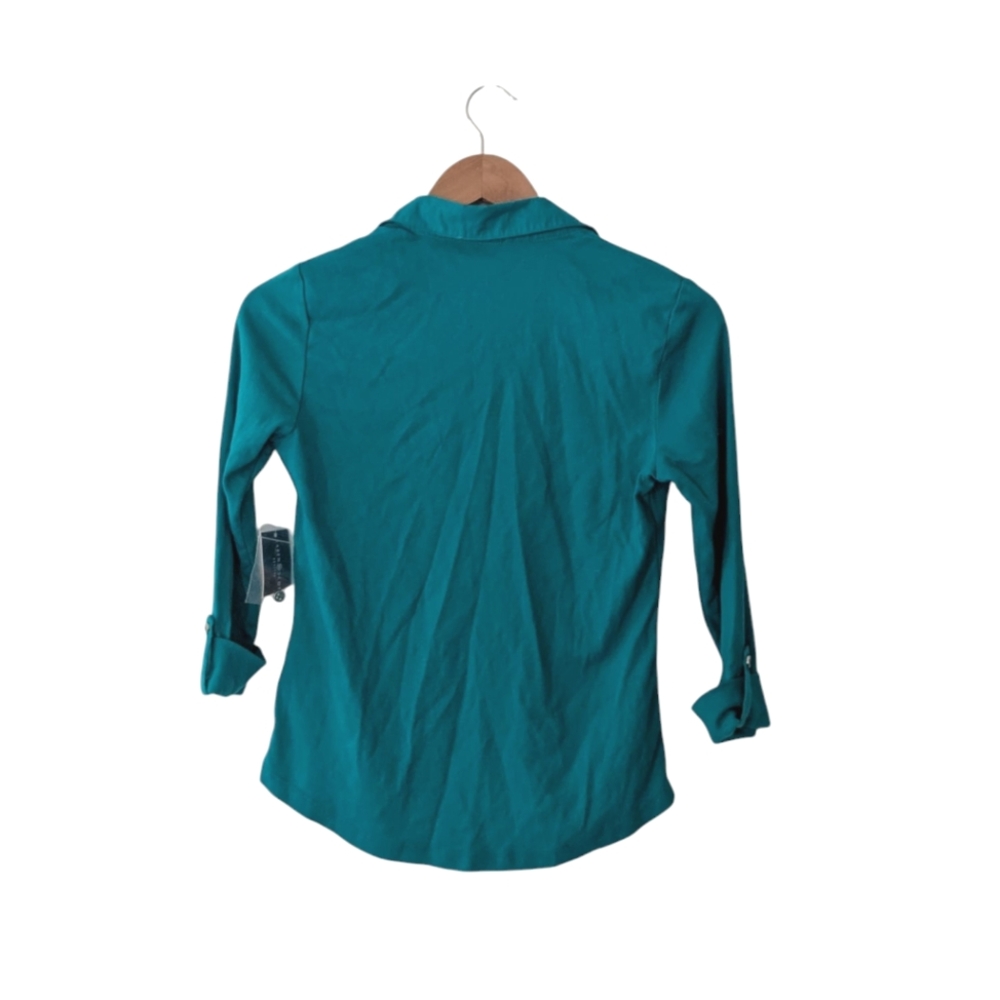 NWT! Karen Scott Teal Knit Polo Top - Picture 7 of 7